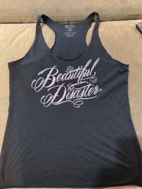 Beautiful Disaster Women's Black Racerback Tank with Pink Script Logo